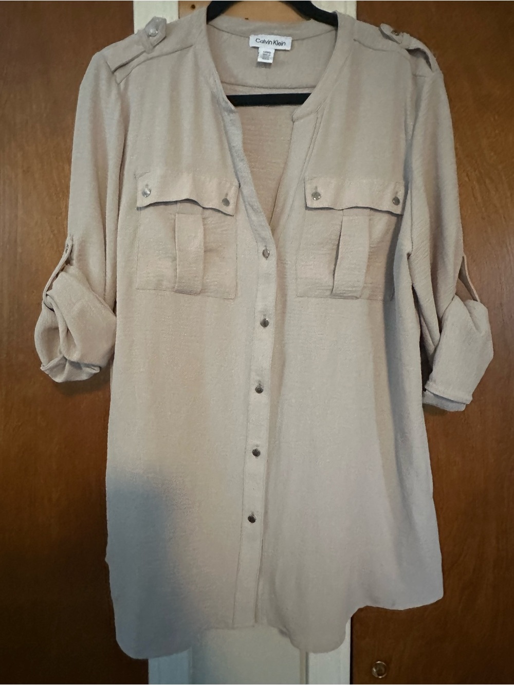 Calvin Klein Neutral Beige Button-Front Utility Tunic